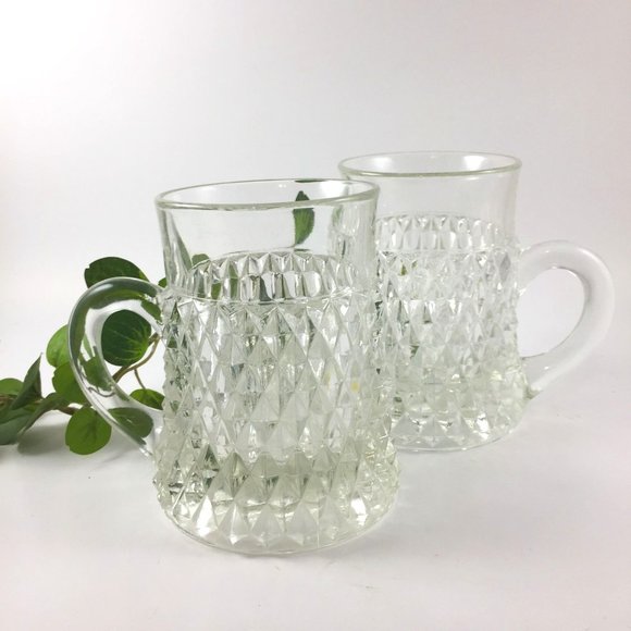 2 Indiana Glass Diamond Point Mugs - Picture 1 of 3